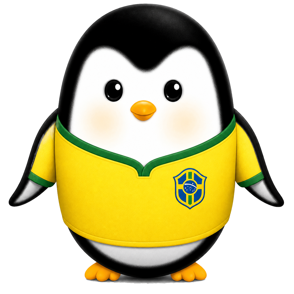 Pinguim do Linguno vestindo uma camisa amarela e verde do Brasil