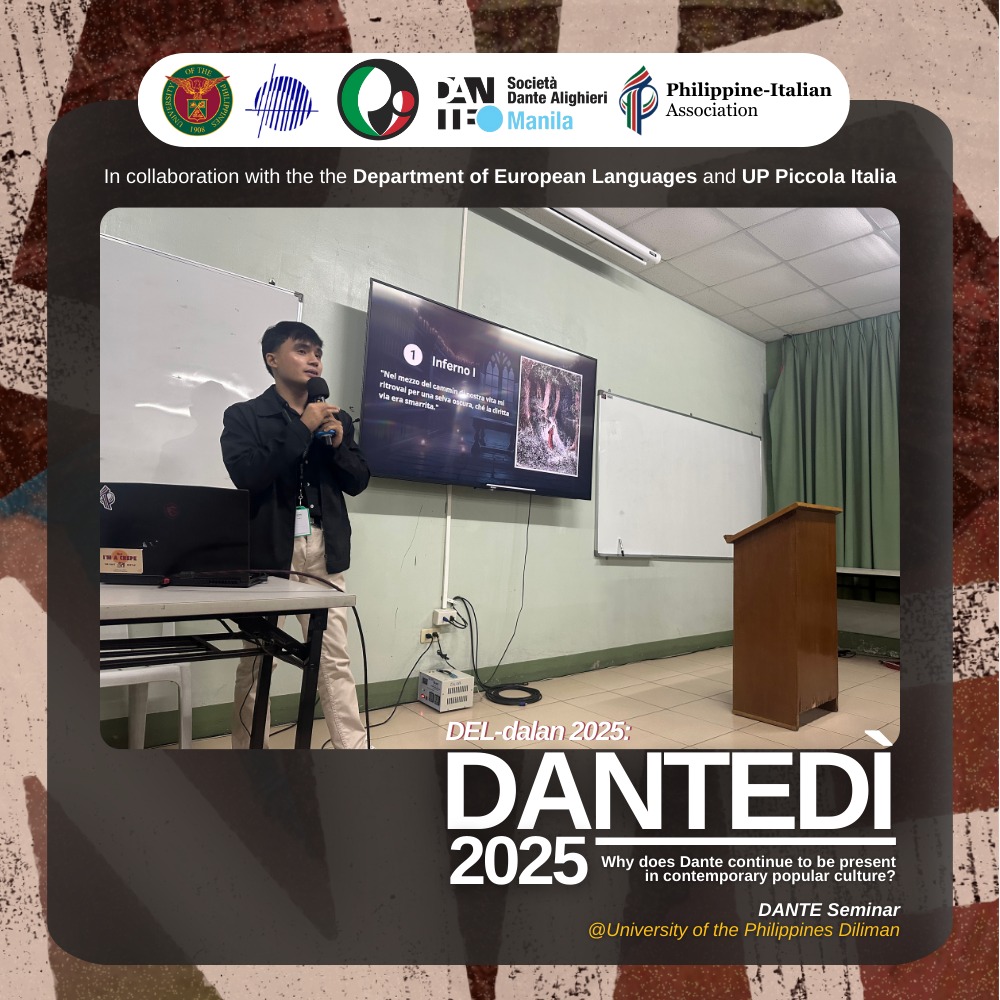 Aljohn tiene una lezione durante una celebrazione del Dantedì