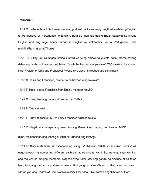 Excerpt of Tagalog translation