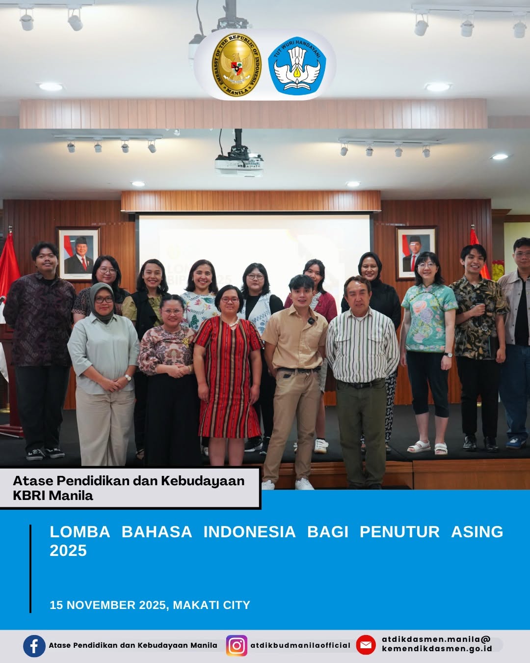 Aljohn bersama peserta dan penyelenggara Lomba BIPA 2025 di KBRI Manila